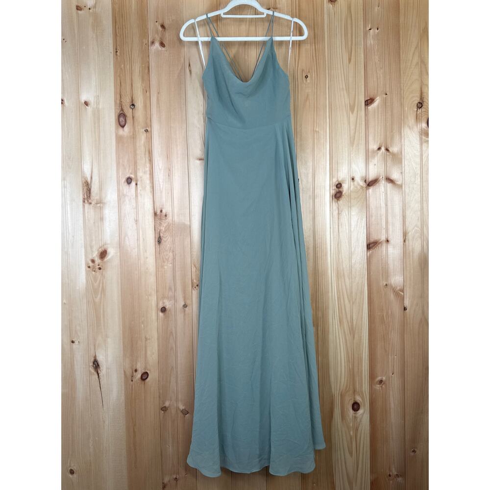 NWT Lulus Romantically Speaking Sage Green Cowl Lace-Up Maxi Dress Bridesmaid S - Picture 2 of 7